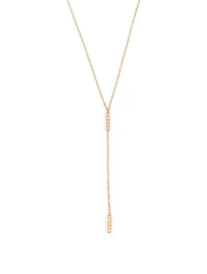 Gold Short Bar Lariat Necklace With Diamonds