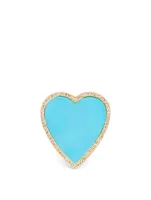 Large Gold Turquoise Inlay Heart Ring With Diamonds
