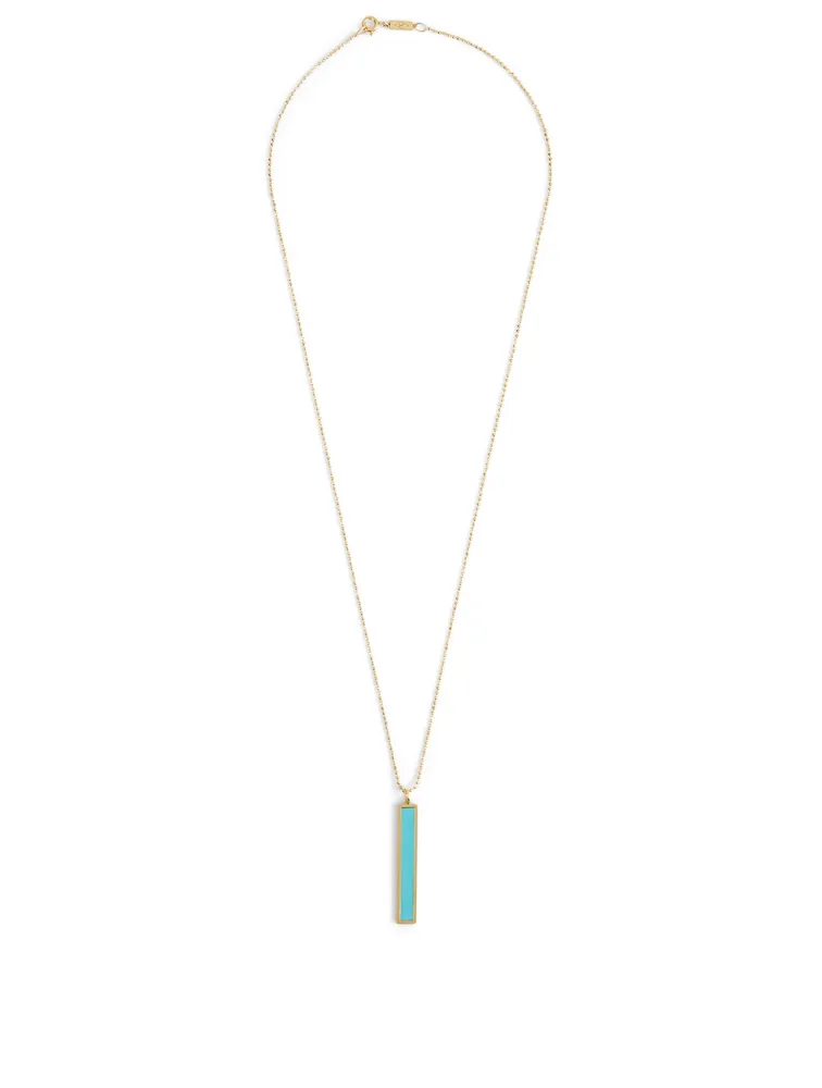 Large Gold Bar Pendant Necklace With Turquoise Inlay