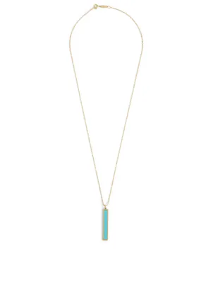 Large Gold Bar Pendant Necklace With Turquoise Inlay