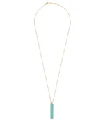 Large Gold Bar Pendant Necklace With Turquoise Inlay