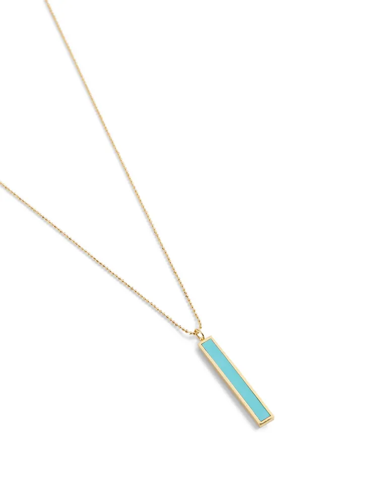 Large Gold Bar Pendant Necklace With Turquoise Inlay