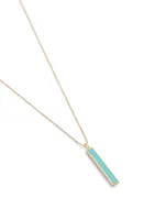 Large Gold Bar Pendant Necklace With Turquoise Inlay