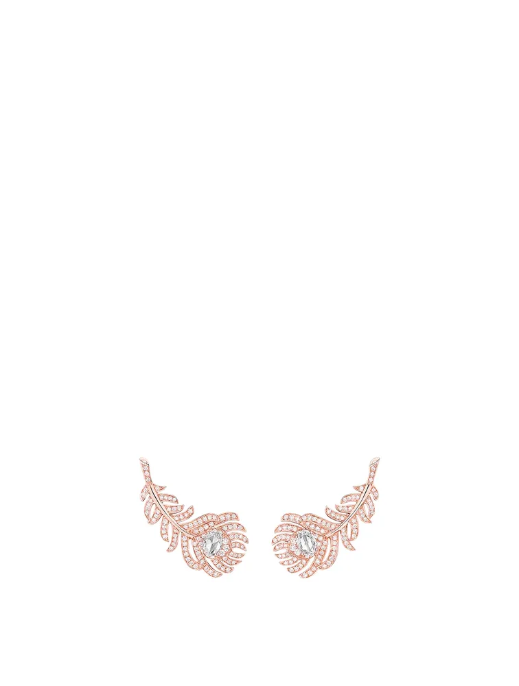 Plume De Paon Rose Gold Pendant Earrings With Diamonds