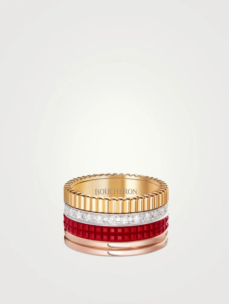 Large Red Edition Quatre Ring With Ceramic And Diamonds