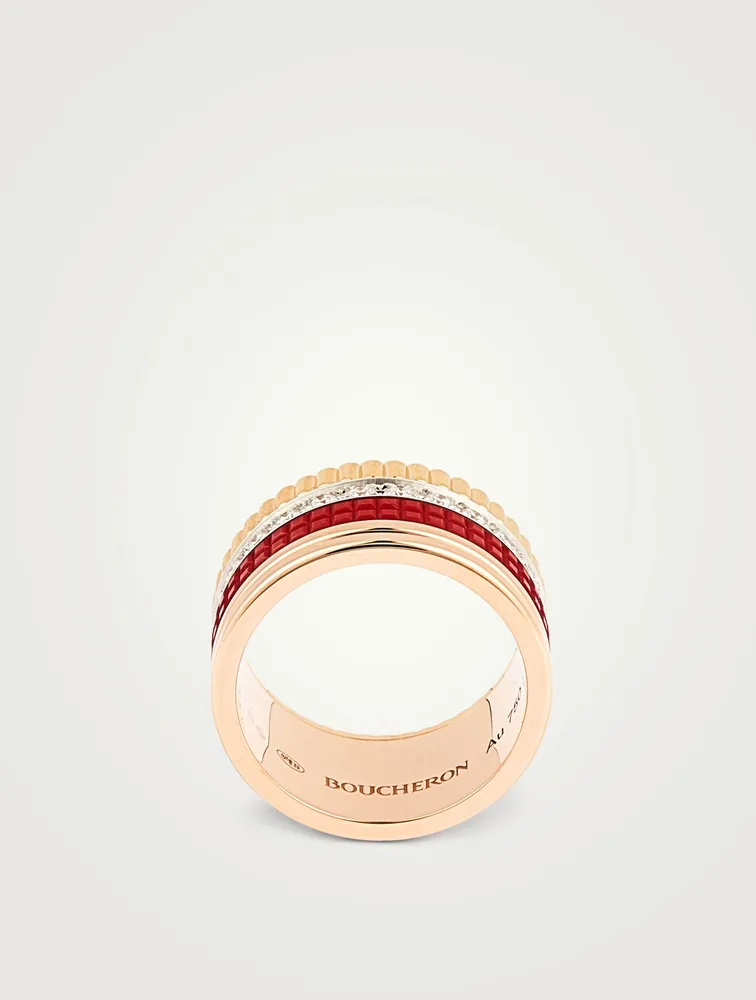 Large Red Edition Quatre Ring With Ceramic And Diamonds