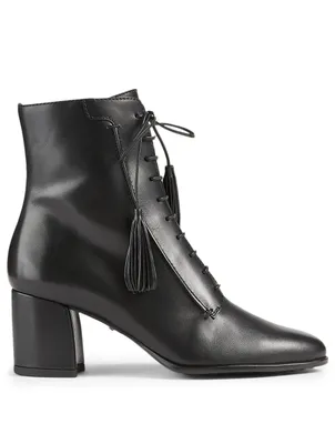 Leather Lace-Up Heeled Ankle Boots