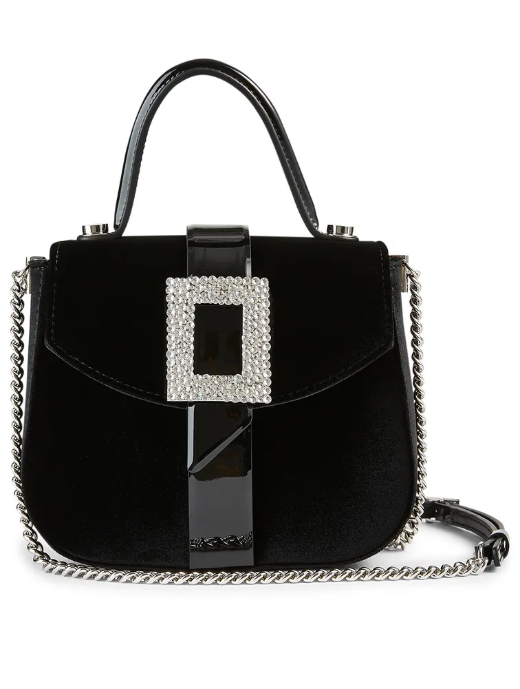 Micro Beau Vivier Strass Buckle Velvet Bag