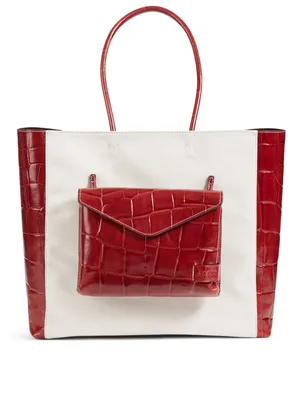Linda Canvas And Croc-Embossed Leather Tote Bag