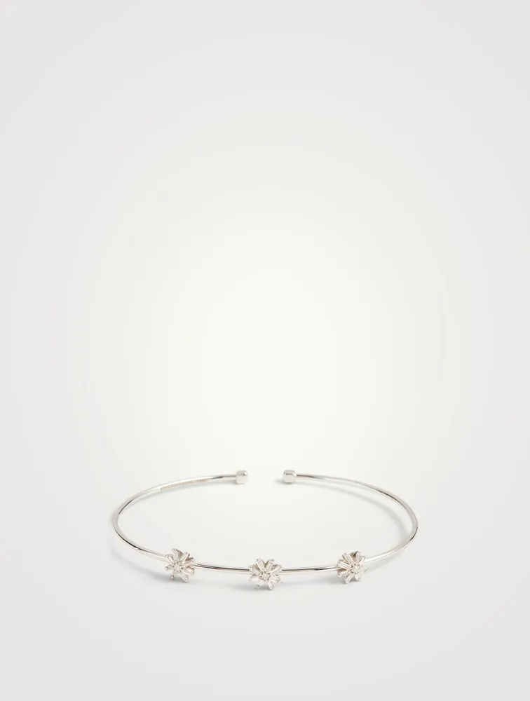 Fireworks 18K White Gold Small Starburst Bangle Bracelet With Diamonds