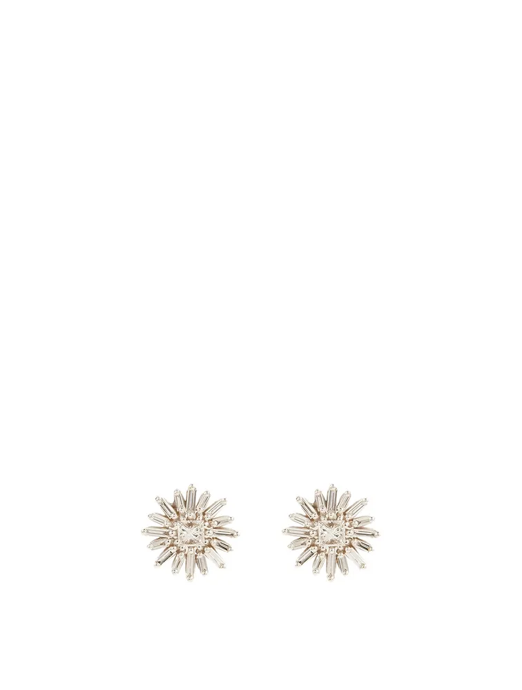 Fireworks 18K White Gold Flower Stud Earrings With Diamonds