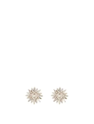 Fireworks 18K White Gold Flower Stud Earrings With Diamonds