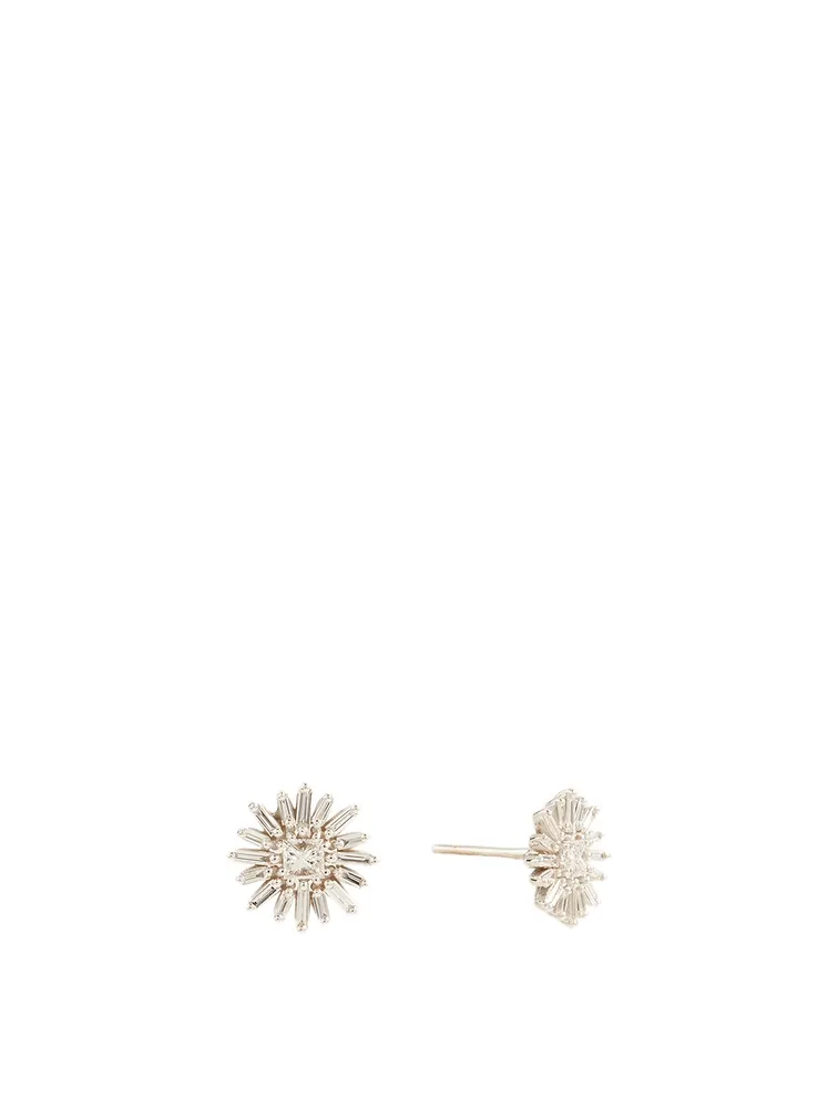 Fireworks 18K White Gold Flower Stud Earrings With Diamonds