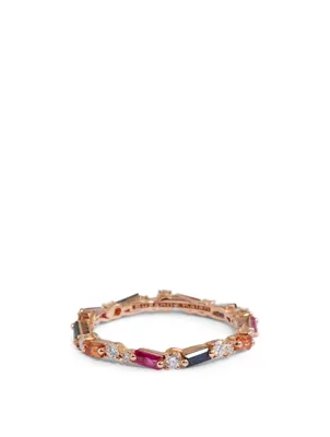 Rainbow Fireworks 18K Rose Gold Eternity Ring With Multicolour Sapphire And Diamonds