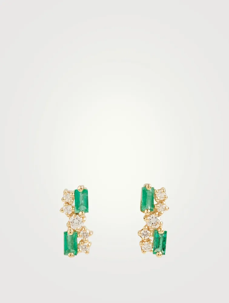 Fireworks 18K Gold Earrings With Emerald And Diamonds