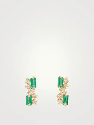 Fireworks 18K Gold Earrings With Emerald And Diamonds