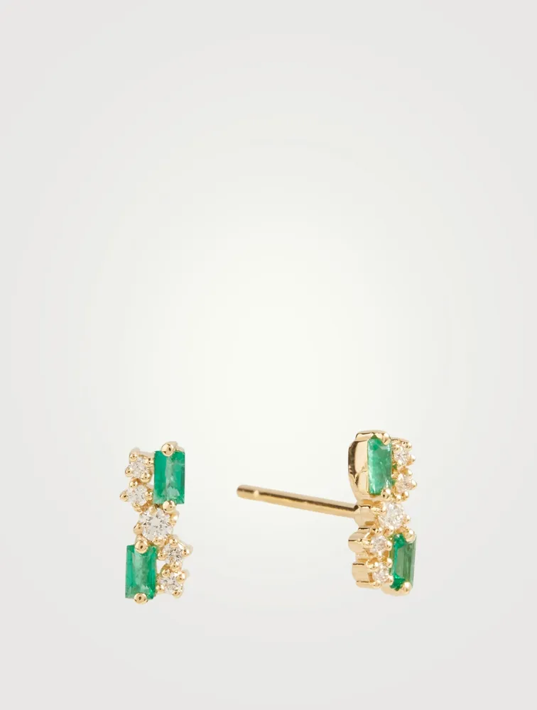 Fireworks 18K Gold Earrings With Emerald And Diamonds