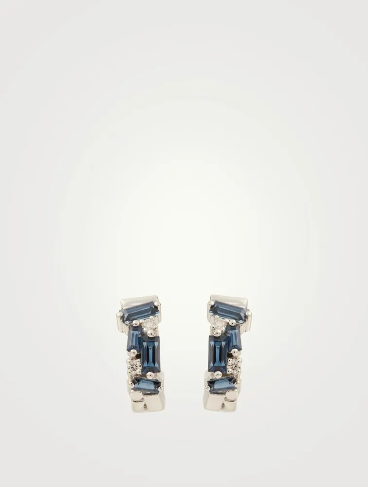 Fireworks 18K White Gold Hoop Earrings With Blue Sapphire And Diamonds