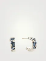 Fireworks 18K White Gold Hoop Earrings With Blue Sapphire And Diamonds