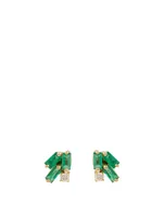 Fireworks 18K Gold Stud Earrings With Emerald And Diamonds