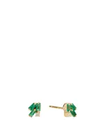 Fireworks 18K Gold Stud Earrings With Emerald And Diamonds