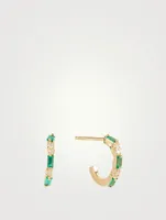 Small Fireworks 18K Gold Hoop Earrings With Emerald And Diamonds