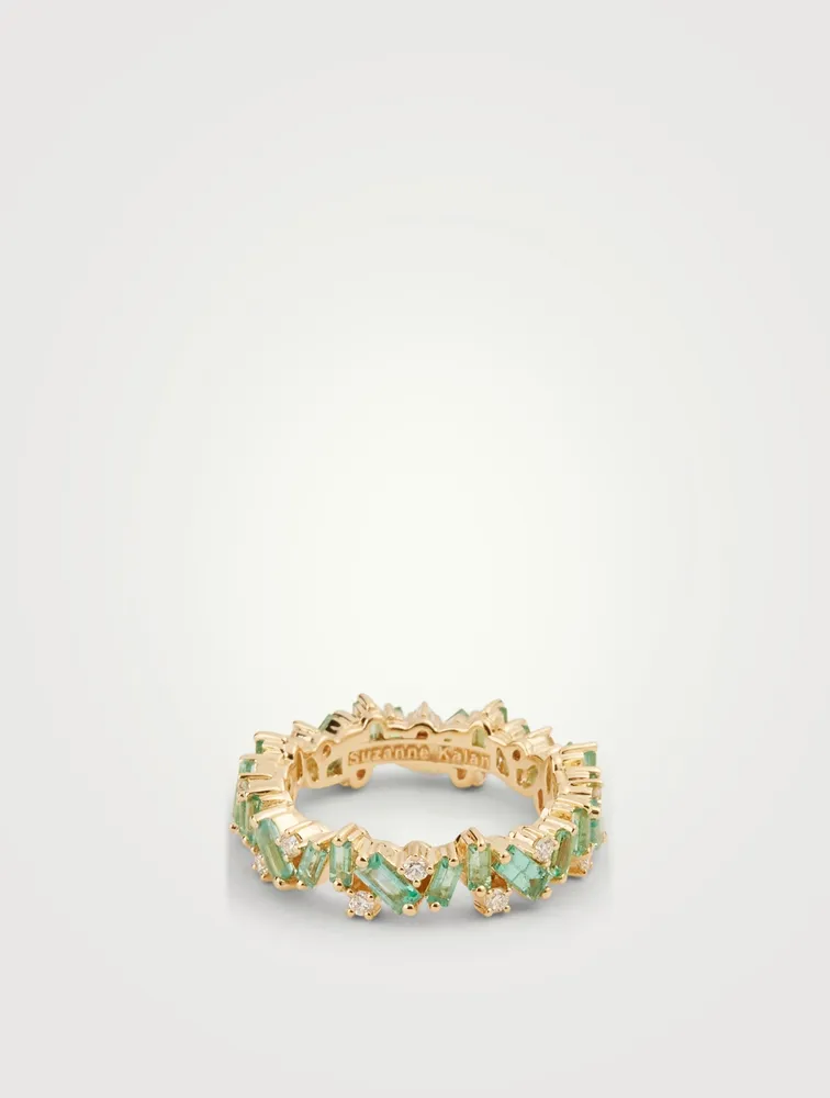 Rainbow Fireworks 18K Gold Ring With Emerald And Diamonds