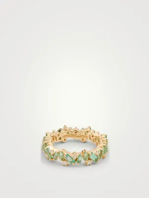 Rainbow Fireworks 18K Gold Ring With Emerald And Diamonds