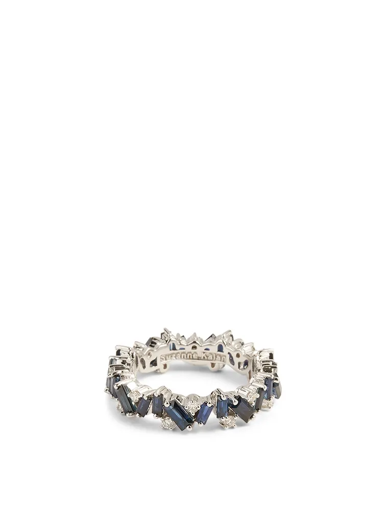 Rainbow Fireworks 18K White Gold Ring With Blue Sapphire And Diamonds