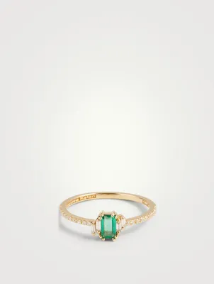 "Two of a Kind" 18K Gold Ring With Emerald And Diamonds