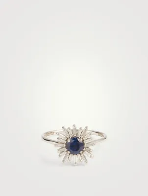 "One of a Kind" 18K White Gold Ring With Blue Sapphire And Diamonds