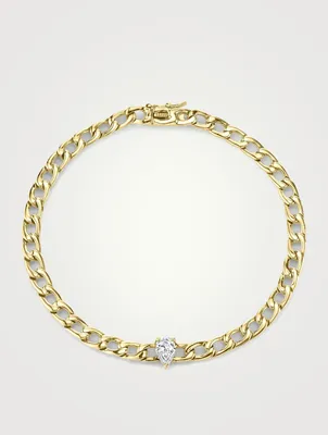 18K Gold Chain Bracelet With Pear Diamond