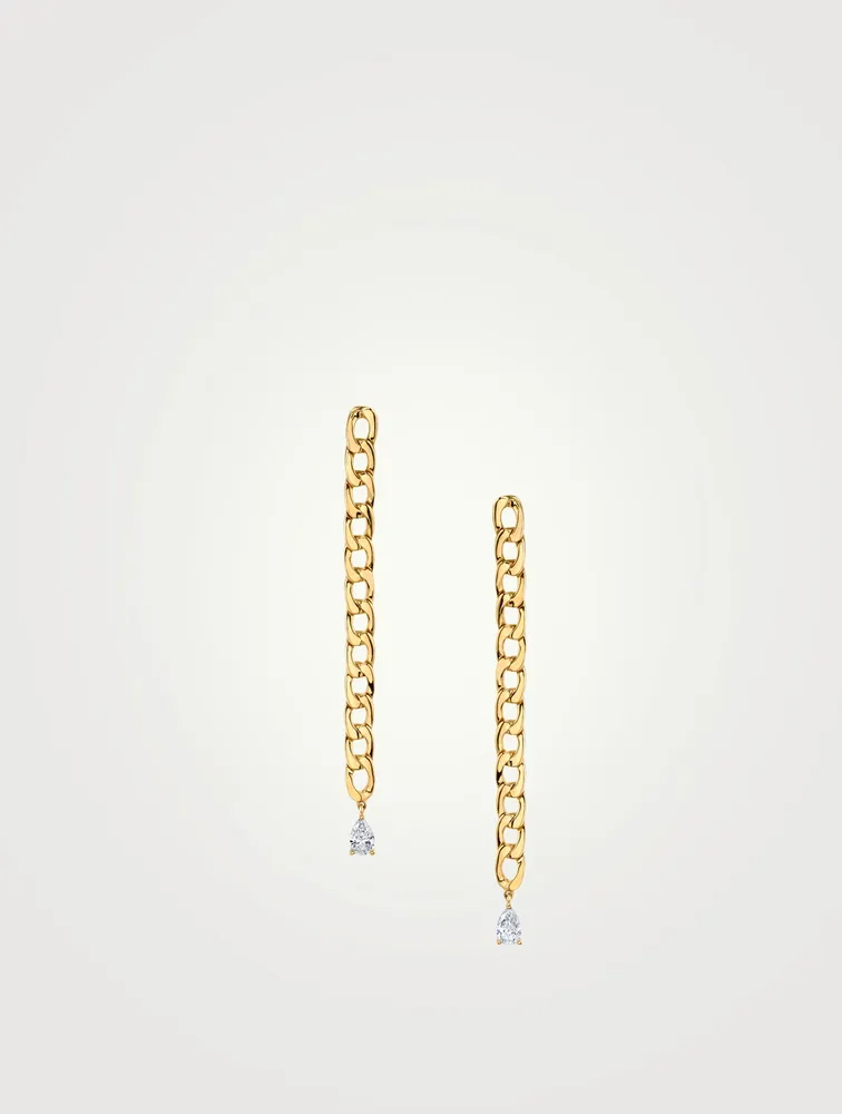 18K Gold Chain Link Earrings With Diamonds