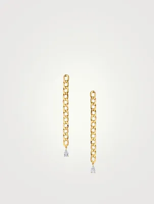 18K Gold Chain Link Earrings With Diamonds