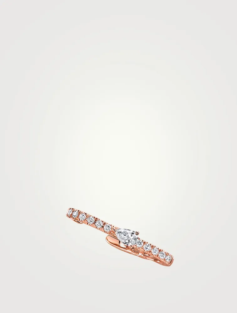 18K Rose Gold Diamond Lobe Huggie Earring With Pear Diamond Centre