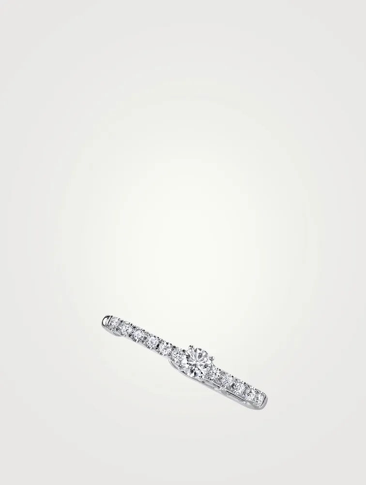 18K White Gold Diamond Lobe Huggie Earring With Round Diamond Centre