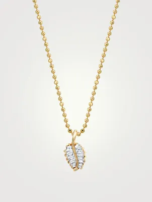 18K Gold Palm Leaf Necklace With Diamonds