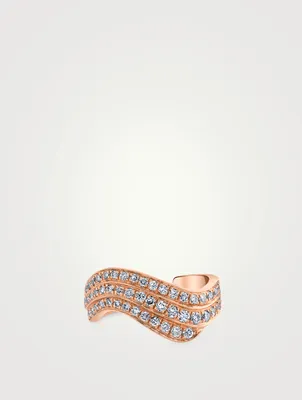 18K Rose Gold Wave Ear Cuff With Diamonds