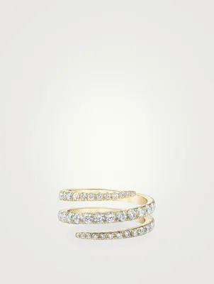 18K Gold Coil Ring With Diamonds