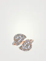 Medium 18K Rose Gold Leaf Ring With Diamonds