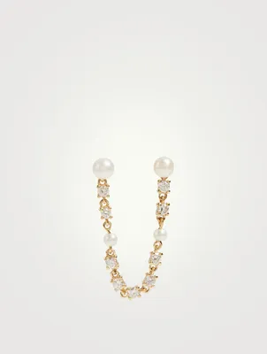 18K Gold Double Piercing Loop Earring With Pearls And Diamonds