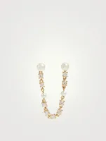 18K Gold Double Piercing Loop Earring With Pearls And Diamonds