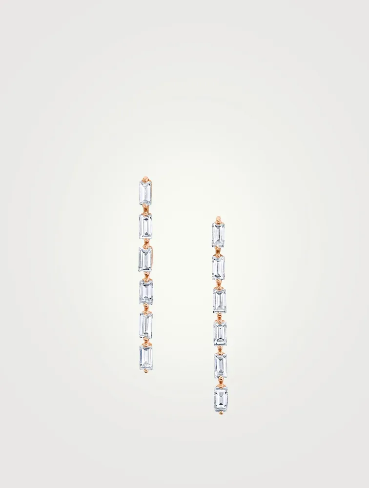 Short 18K Rose Gold Baguette Diamond Drop Earrings