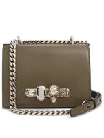 Small Lizard-Embossed Leather Jewelled Satchel Bag