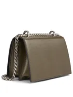 Small Lizard-Embossed Leather Jewelled Satchel Bag