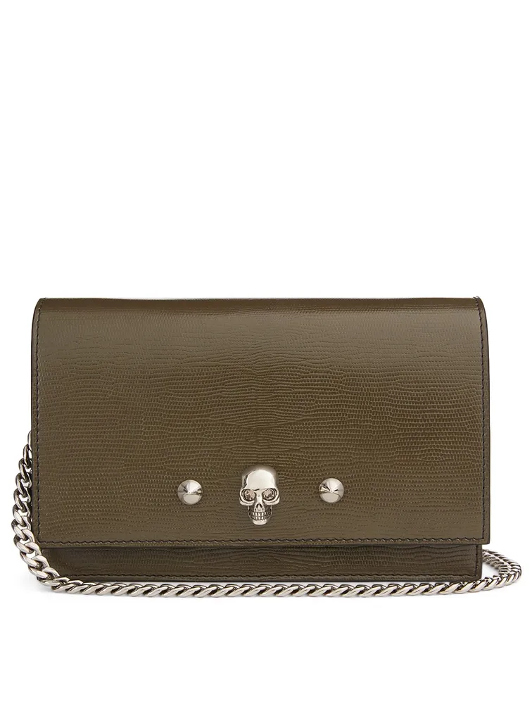 Small Skull And Stud Lizard-Embossed Leather Bag