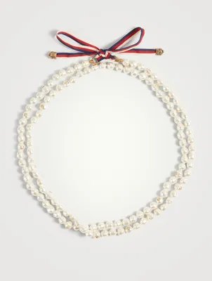 Faux Pearl Necklace With Web
