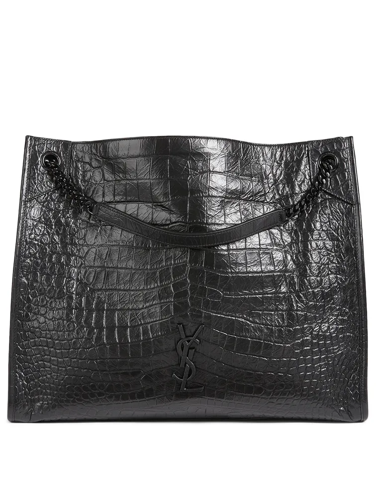 Large Niki YSL Monogram Croc-Embossed Leather Tote Bag
