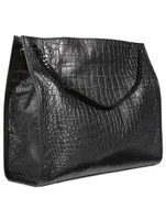 Large Niki YSL Monogram Croc-Embossed Leather Tote Bag