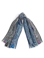 Linen Scarf In Bicolour Paisley Print